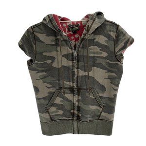 Lucky Brand California Zip Up Short Sleeve Hoodie Sweatshirt Camoflauge